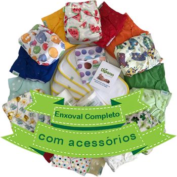 Enxoval Completo Personalizado com 20 Fraldas Ecológicas Dipano + Acessórios e Itens Biodegradáveis