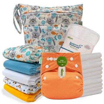 Kit Personalizado com 6 Fraldas Ecológicas Dipano + Saquinho de Passeio